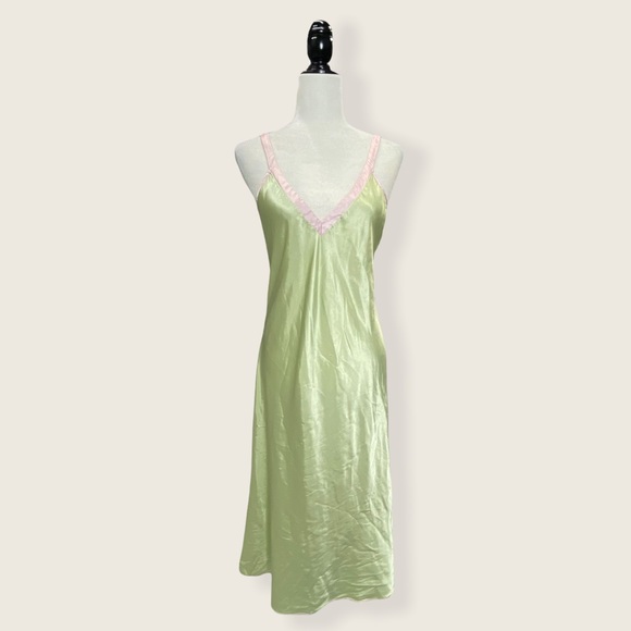 Vintage Other - VTG Vintage VGUC Watermelon-Toned Silky Satin V-Neck Maxi Night Slip Dress Small